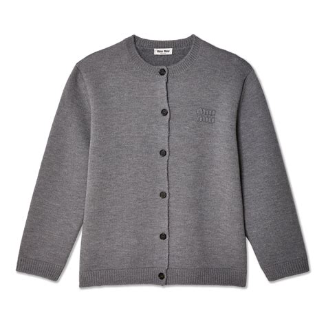 miu miu oversized cardigan|Grey Wool Knit Cardigan .